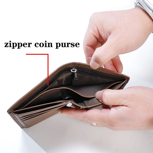 Genuine Leather Men Wallets Short Male Purse Card Holder Wallet Men Fashion RFID anti-theft Wallet for men and women