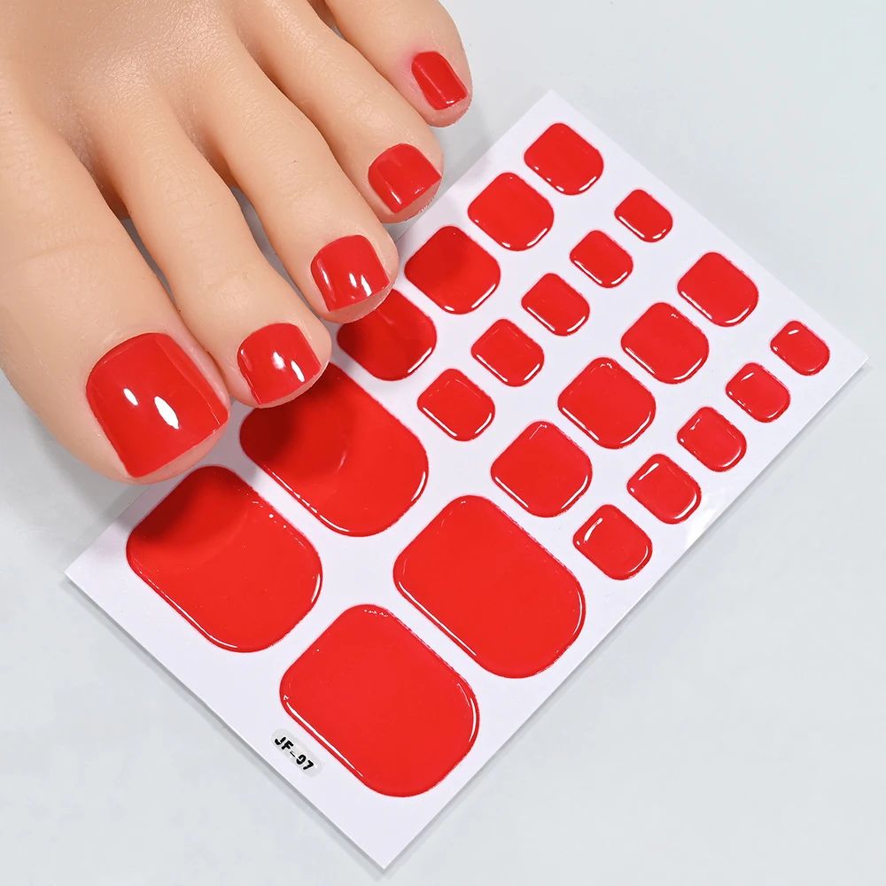 22Tips/Sheet Glossy Black Toe Nail Stickers European&American Style Solid Color Toenail Decals Full Cover Toenail Polish Strips