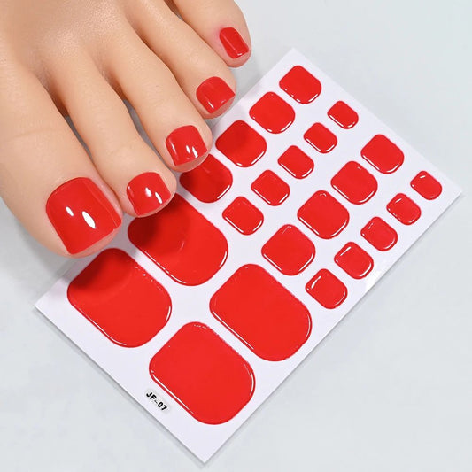 22Tips/Sheet Glossy Black Toe Nail Stickers European&American Style Solid Color Toenail Decals Full Cover Toenail Polish Strips