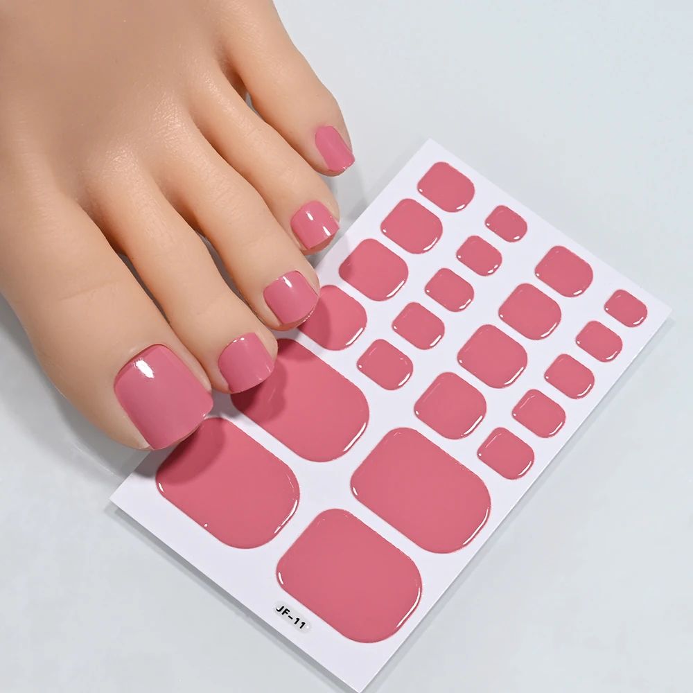 22Tips/Sheet Glossy Black Toe Nail Stickers European&American Style Solid Color Toenail Decals Full Cover Toenail Polish Strips