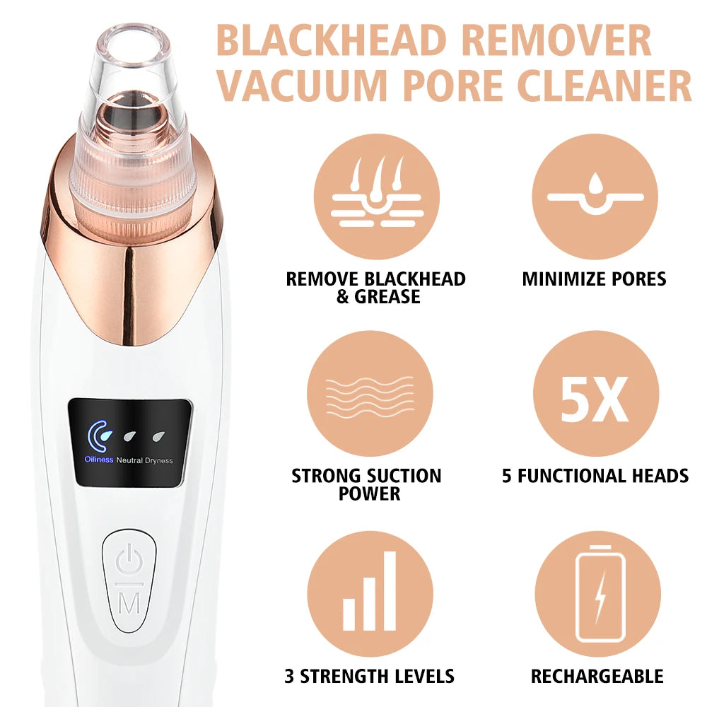 Professional Blackhead Remover Vacuum – Deep Cleansing Pore Cleaner | 5 Heads Acne Suction Device for Face Care