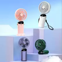 Portable Handheld Mini Fan 3000mAh Foldable Neck Hanging Fans 5 Speed Adjust USB Charge Fan with Phone Stand and Display Screen