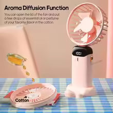 Portable Handheld Mini Fan 3000mAh Foldable Neck Hanging Fans 5 Speed Adjust USB Charge Fan with Phone Stand and Display Screen